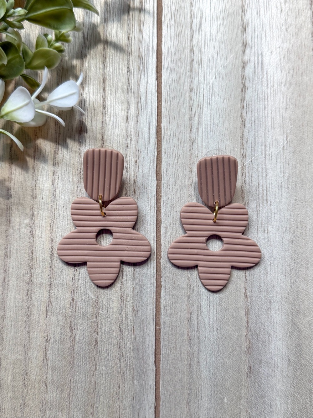 Handmade Mocha Brown Polymer Clay Flower Earrings